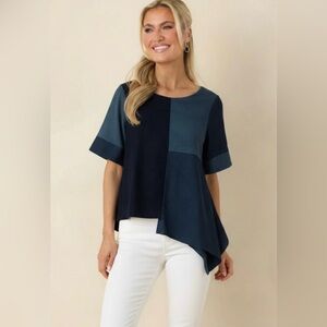 Gracia denim color block s/s blouse